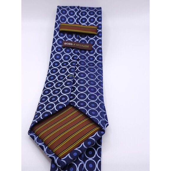 BCBG Attitude Mens Silk Tie Blue & White Circle Pattern - Picture 14 of 14